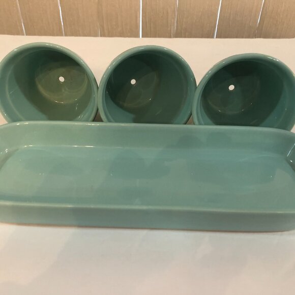 Set of Three lovely light turquoise Ceramic Planter Pots with Tray - Picture 4 of 6